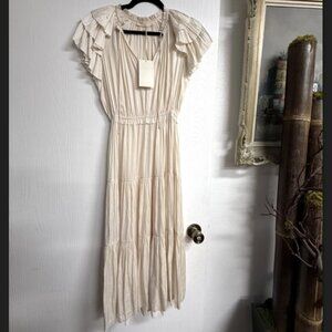 Ulla Johnson Blaire Ruffled Sleeve Satin Dress in color Blanc